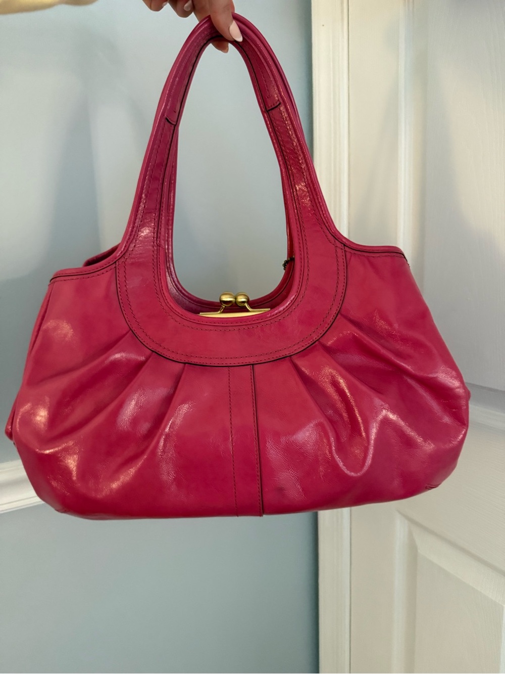 Coach Ergo Pleated Pink Patent Leather Kisslock Shoulder Bag
